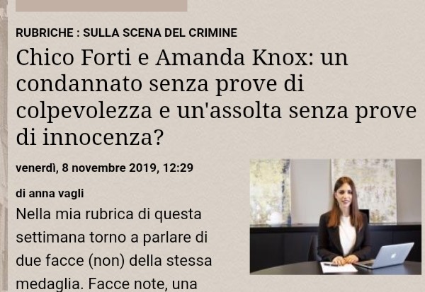 ANNA VAGLI – “Chico Forti e Amanda Knox: un condannato senza prove di colpevolezza e un’assolta senza prove di innocenza?”
