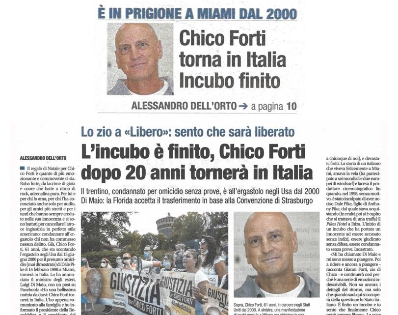 LIBERO – L’incubo è finito, Chico Forti dopo 20 anni tornerà in Italia
