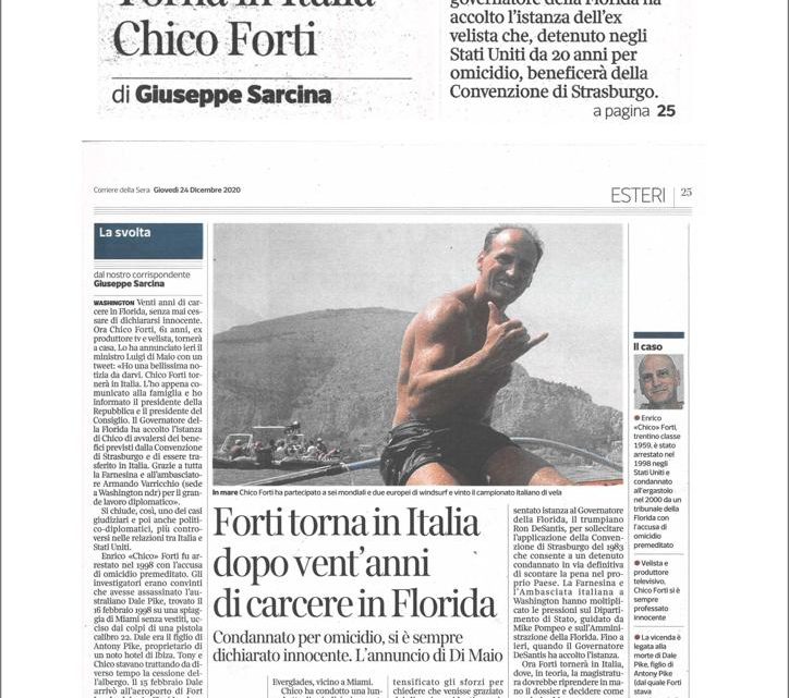 CORRIERE DELLA SERA – Torna in Italia Chico Forti