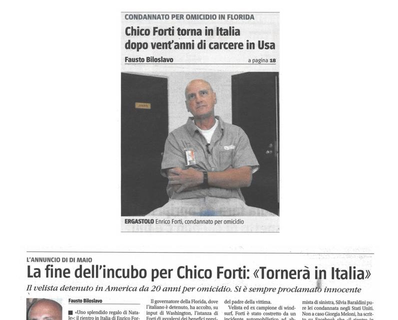 IL GIORNALE – Chico Forti torna in Italia dopo vent’anni di carcere in Usa