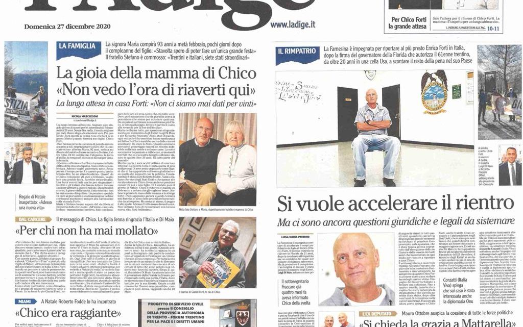 L’ADIGE – La gioia della mamma di Chico “non vedo l’ora di riaverti qui in Italia”