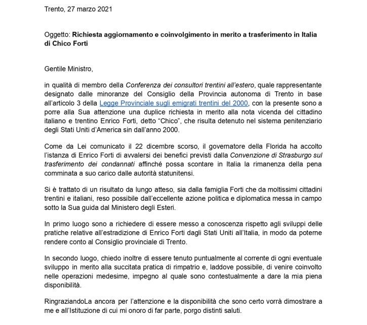 ALEX MARINI: formale nota a ministro Di Maio per partecipare a iniziative per accelerare procedure rimpatrio