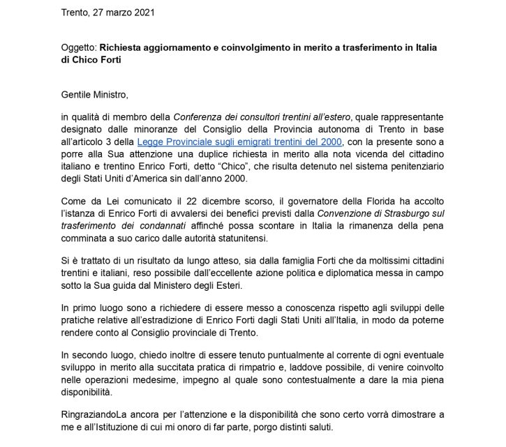 ALEX MARINI: formale nota a ministro Di Maio per partecipare a iniziative per accelerare procedure rimpatrio