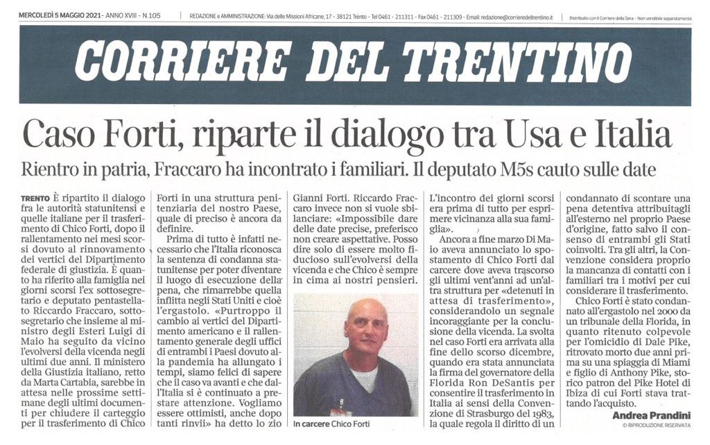 CORRIERE DEL TRENTINO – “Caso Forti, riparte il dialogo tra Usa e Italia”