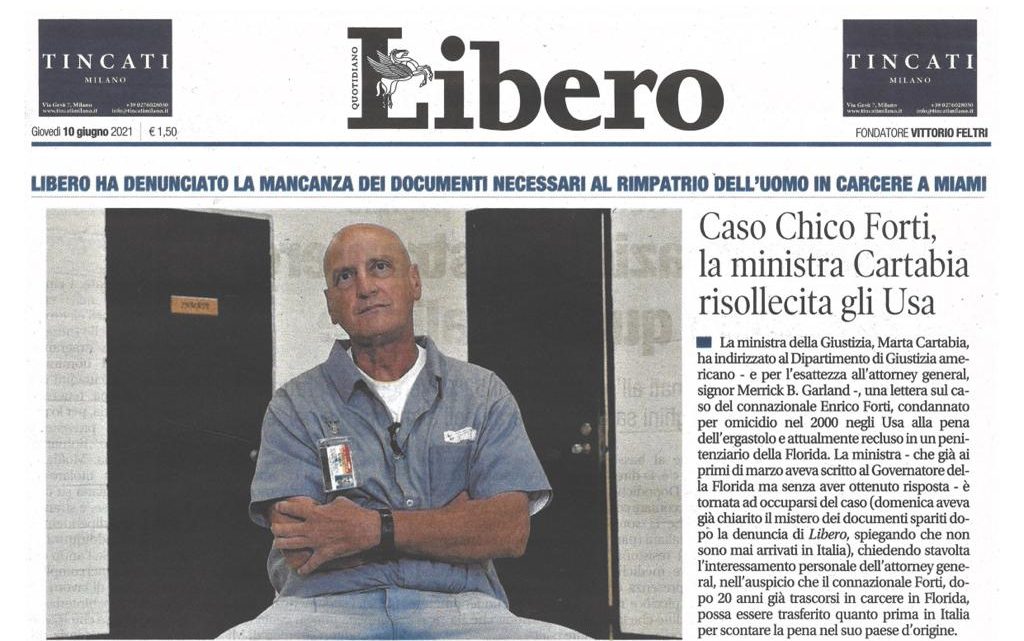 LIBERO – Caso Chico Forti – la ministra Cartabia risollecita gli Usa