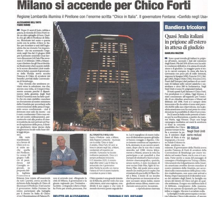 LIBERO – “Milano si accende per Chico Forti”