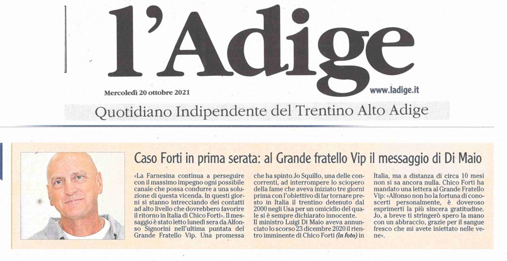 L’ADIGE – Caso Chico Forti in prima serata: al Grande fratello Vip il messaggio di Di Maio