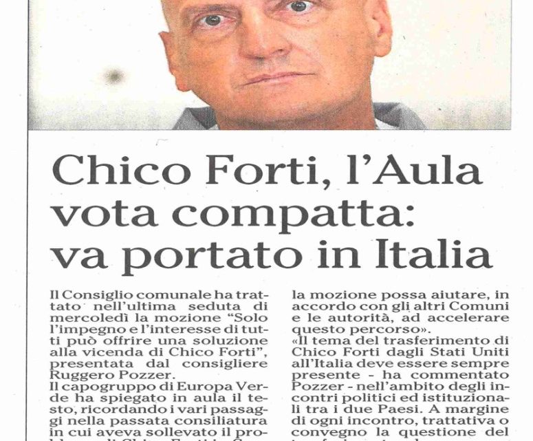 L’ADIGE – Chico Forti, l’Aula vota compatta: va portato in Italia