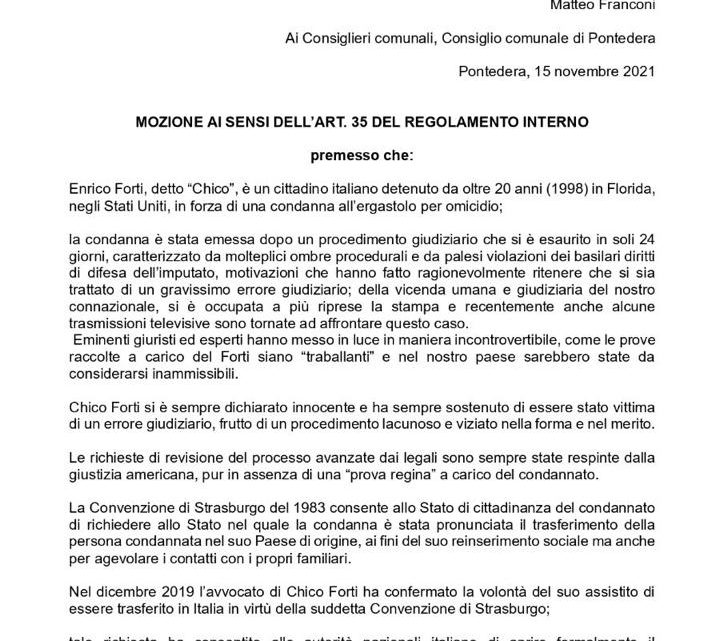 Mozione del consiglio comunale di Pontedera