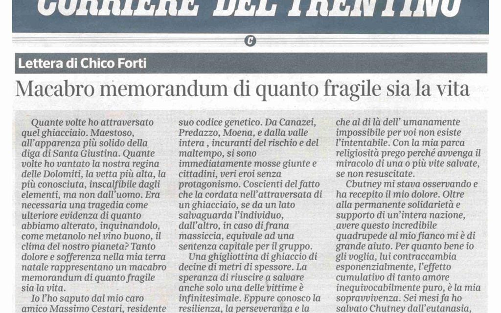 CORRIERE DEL TRENTINO – Macabro memorandum di quanto fragile sia la vita