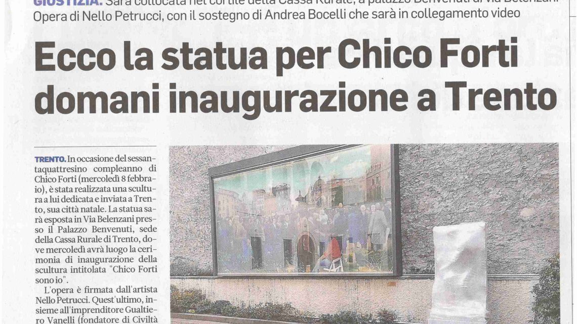 IL TRENTINO – Ecco la statua per Chico Forti. Domani inaugurazione a Trento